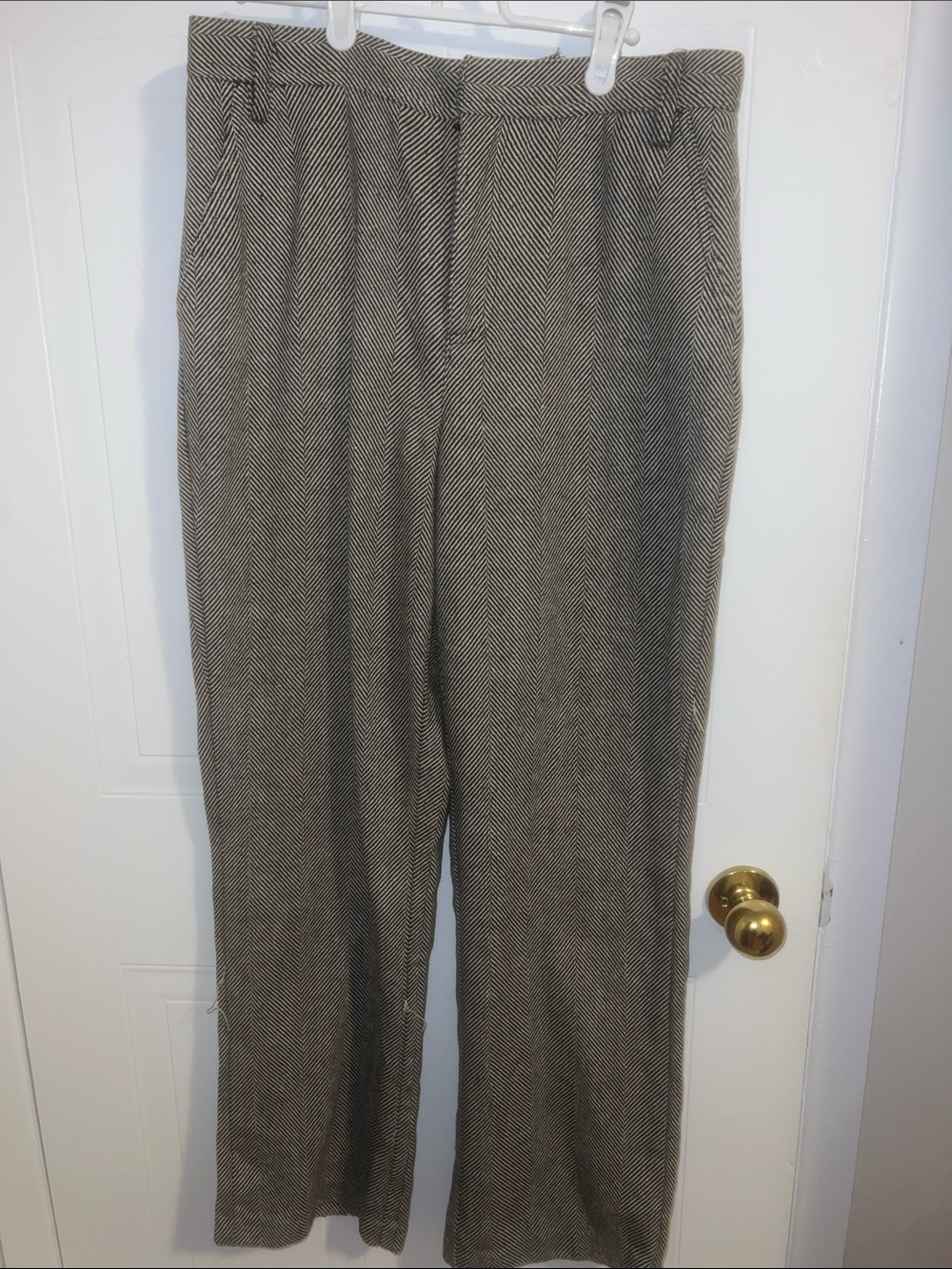 Herringbone Wide-Leg Dress Pants - Brown/Cream